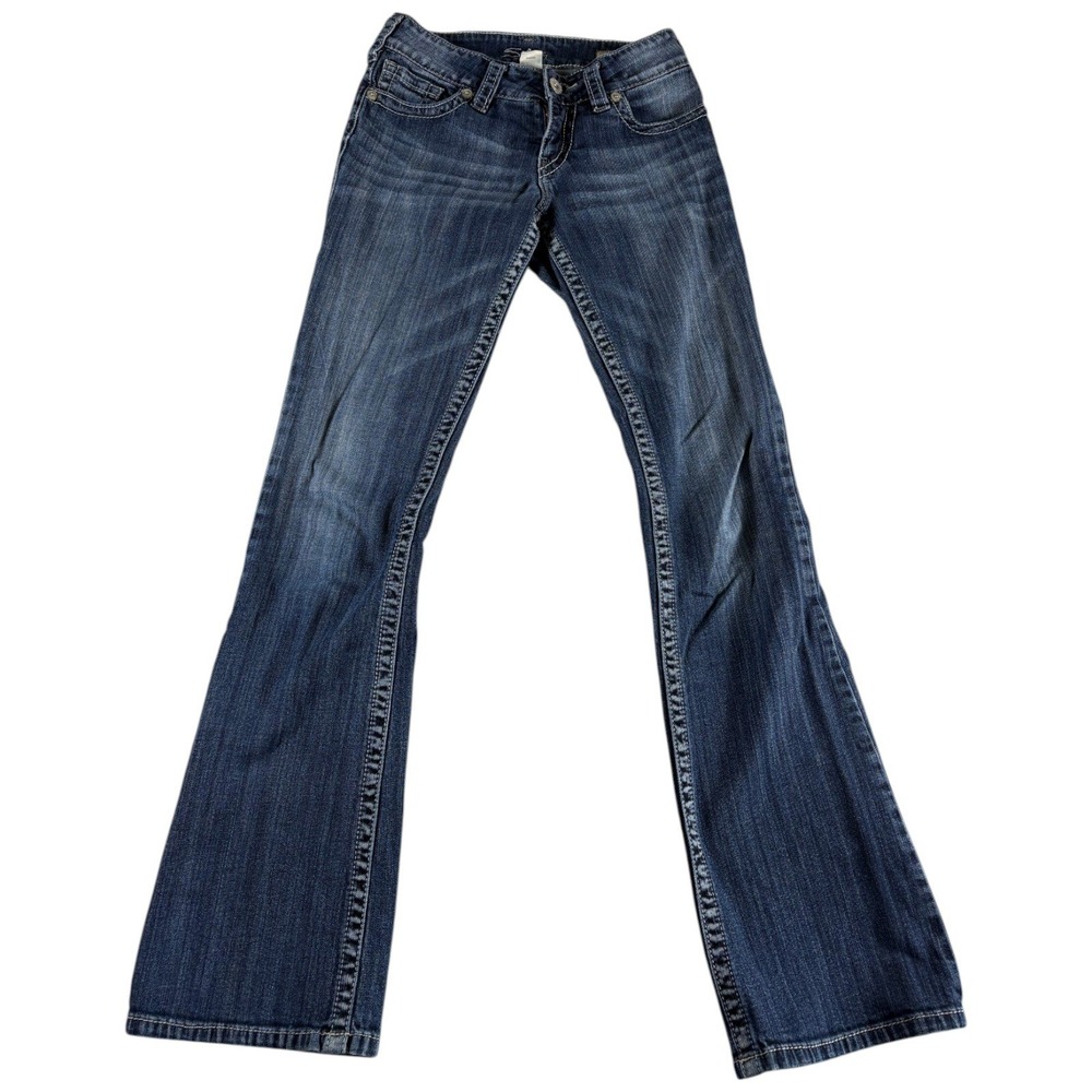 Silver Jeans Co. Suki Bootcut‎ Womens 25x34 Blue Whiskering Denim Embroidered